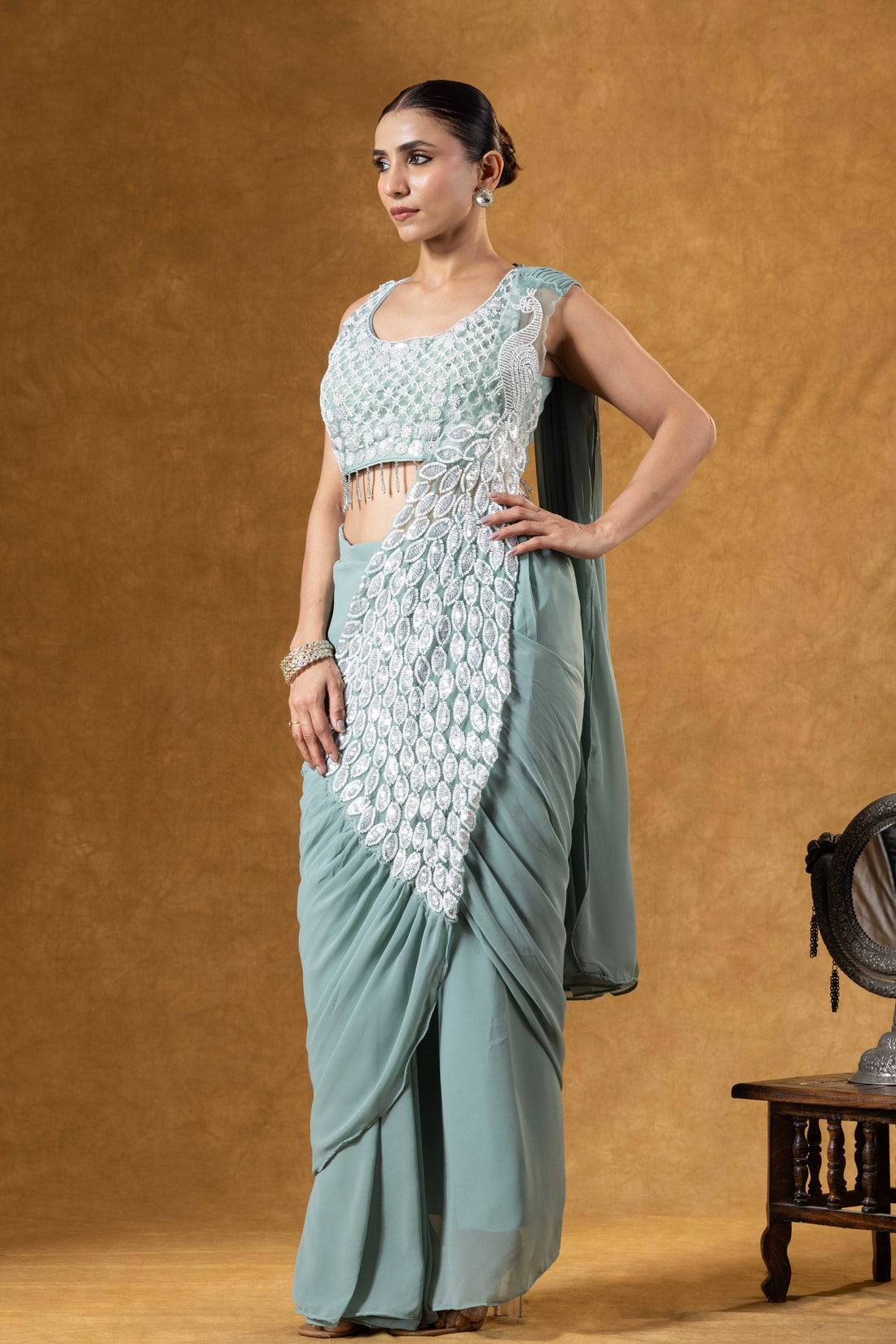 saree with fully embroidered