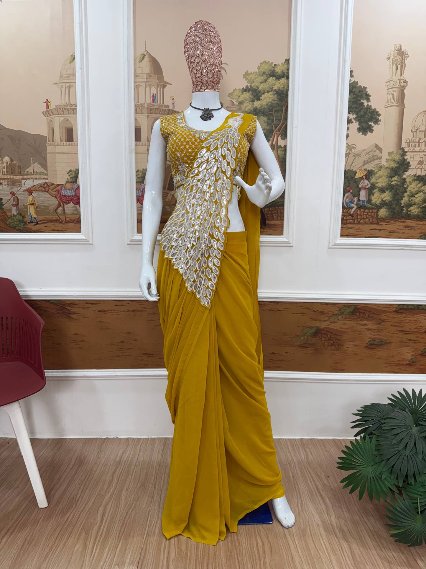 saree with fully embroidered