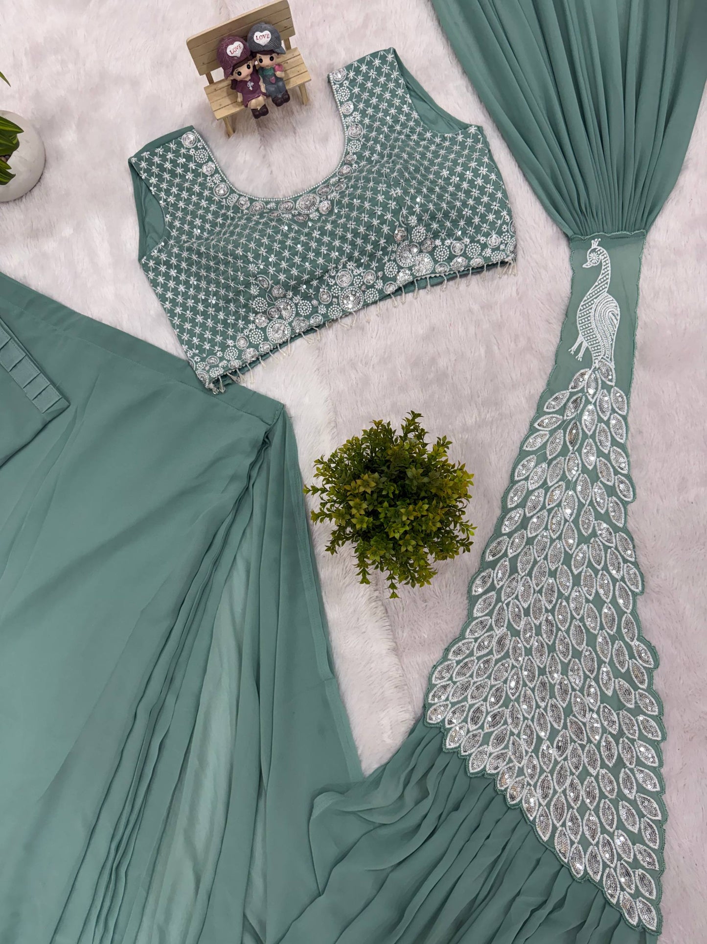 saree with fully embroidered