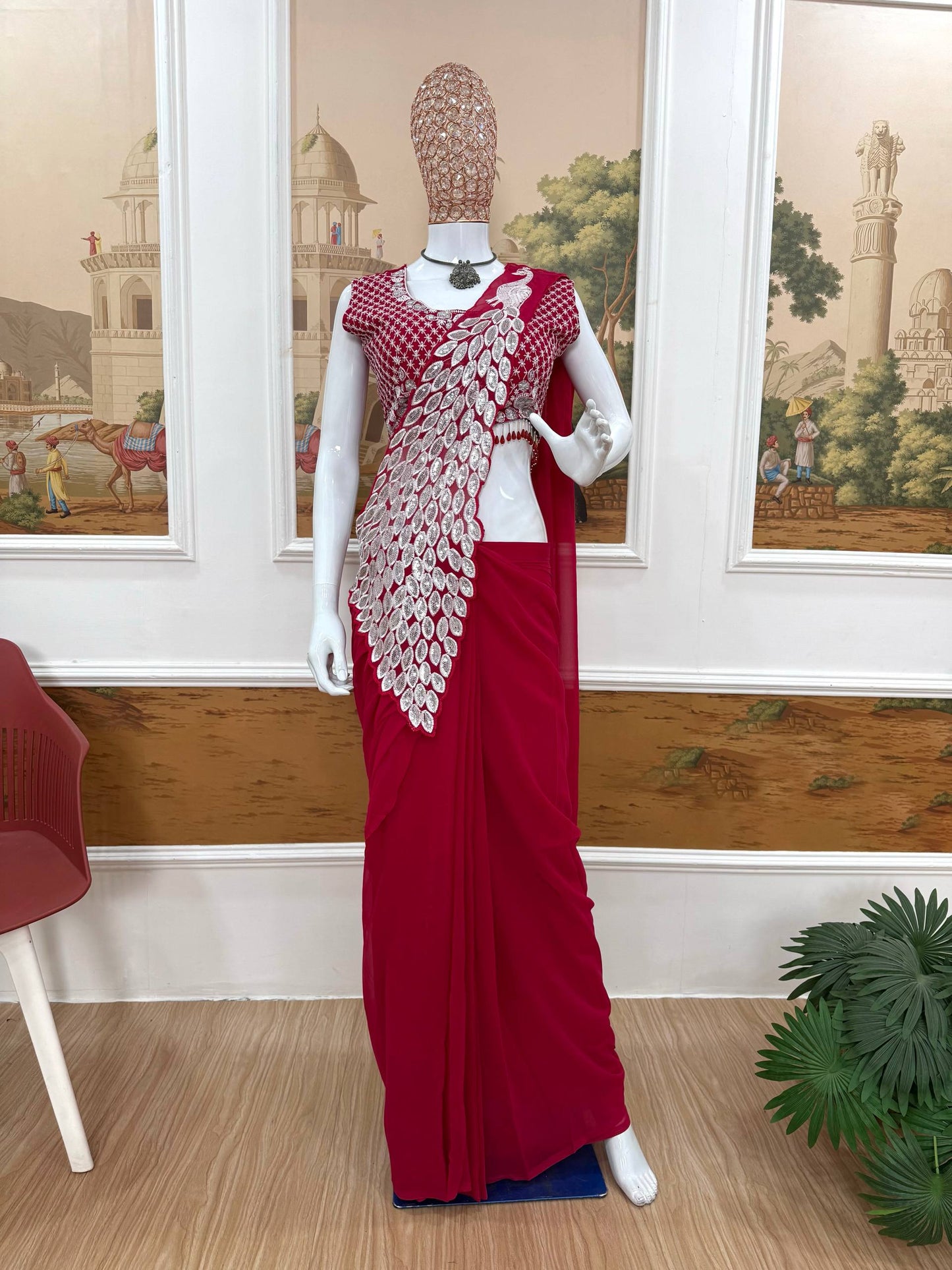 saree with fully embroidered