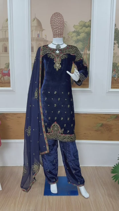 VELVET KURTI, DUPATTA & PENT